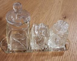 Menage 3er Gewürze Set, Glas, mit Tablett, Top, Rarität!