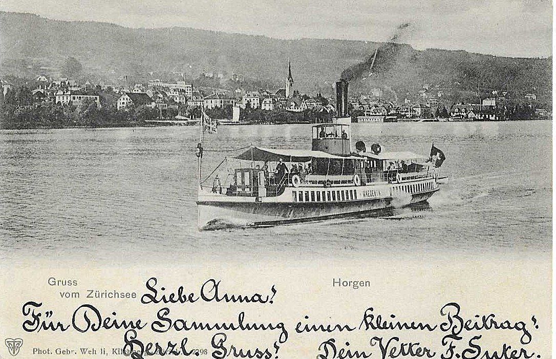 Cartoline postali: AK HORGEN DAMPF SCHIFF WAEDENSWIL 1901 – Usato da Schlossrued venduto da Aronliam