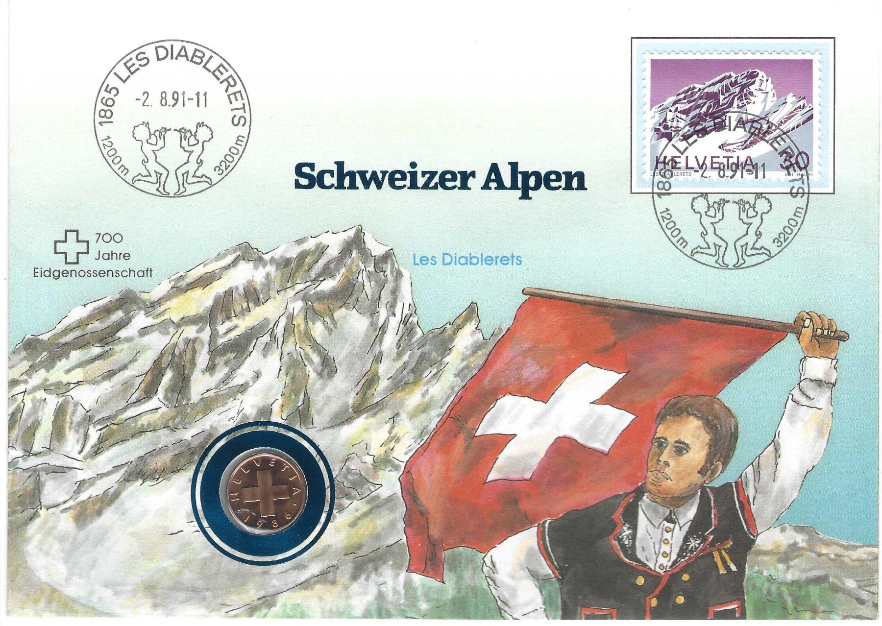 Alle Briefmarken: Numisbrief 1991 Schweizer Alpen 700 J. Eidgenossenschaft – Neu (gemäss Beschreibung) aus Wildhaus von Brunphil