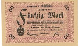 Lennep 50 Mark KN blau 3stellig 05.11.1918 VZ-VZ+