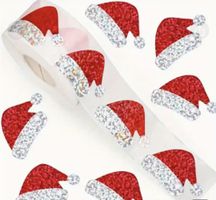 Weihnachts Sticker Rolle Nikolausmützen rot glitzernd neu