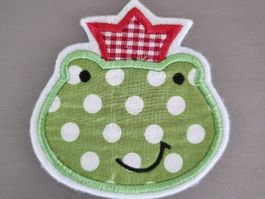 Aufnäher Appli Frosch Krone rot Patches Handarbeit waschbar