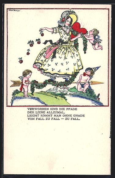 Cartoline postali: sign. Robert Philippi: Frau mit Engeln,  – Usato da Berlin venduto da bartko-reher