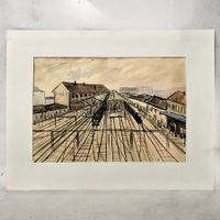 CLAUDE SIMON (1913-2005) Aquarelle "La Gare de Paris-Est"