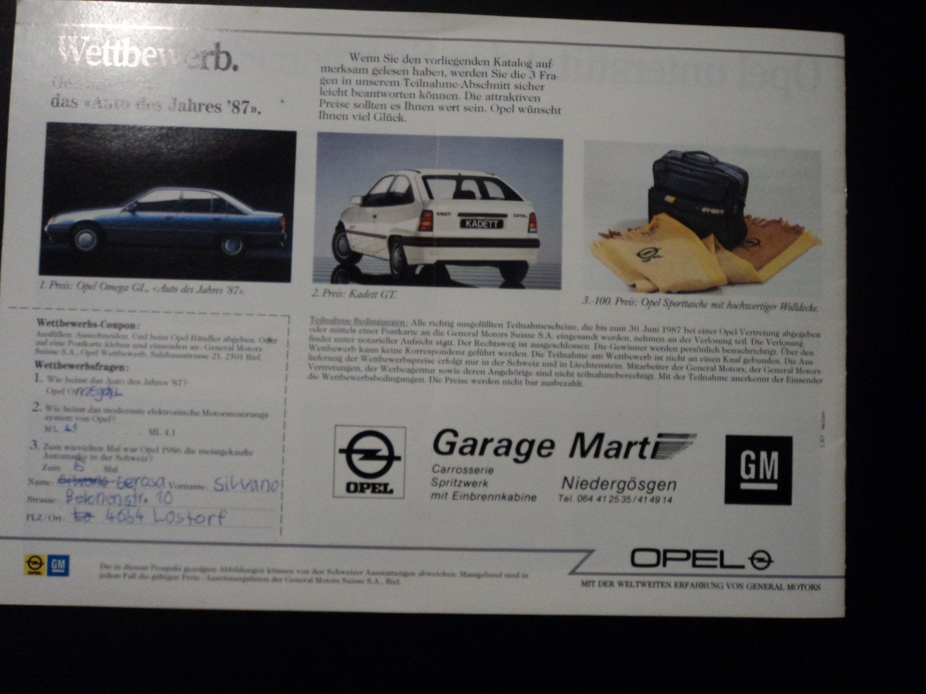 Opel Documenti: Prospekt Opel Programm 1987 Omega 3000 Corsa I Ascona i200 – Usato da Schwarzenburg venduto da modelCARama 9