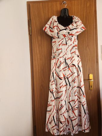 Robe longue vintage imprimée noir rouge blanc femme S/M