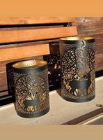 Windlicht Laterne Hirsch Baum Design, 2er Set, Schwarz Neu