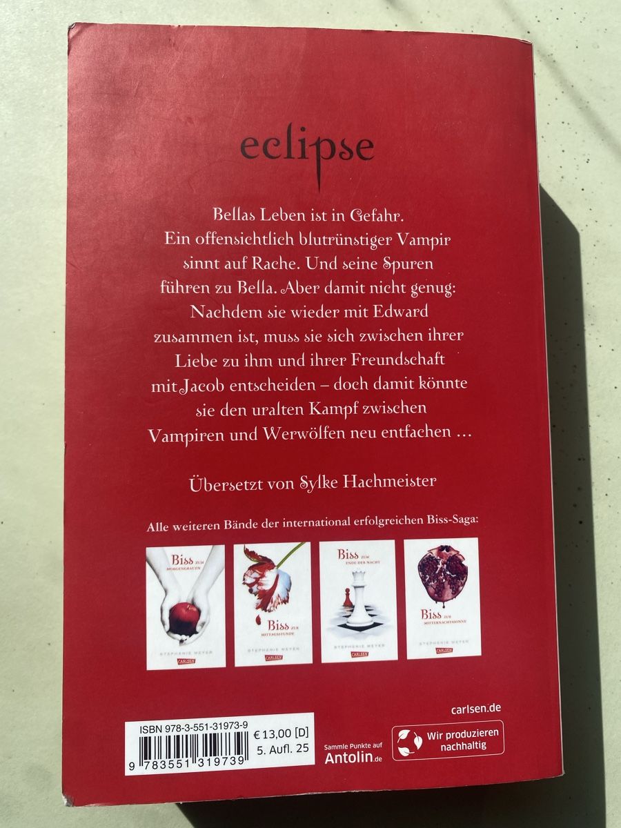 Libri: Biss zum Abendrot, Eclipse, Stephenie Meyer – Usato da Zürich venduto da LilySchlatter 1