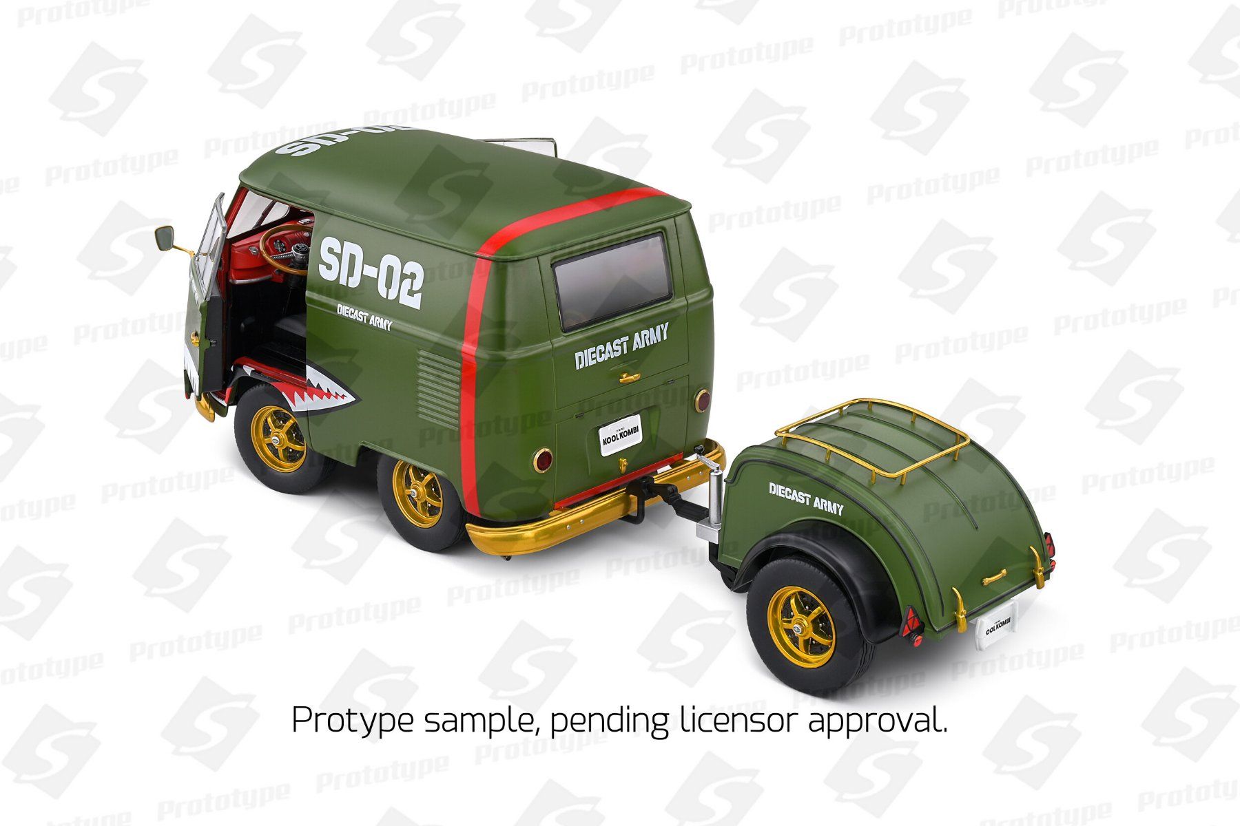 Volkswagen Modellini d'auto: SOLIDO 1/18 VW KOOL KOMBI "ARMY" + TRAILER – Nuovo e nell'imballaggio originale da Splügen venduto da alexrj 1
