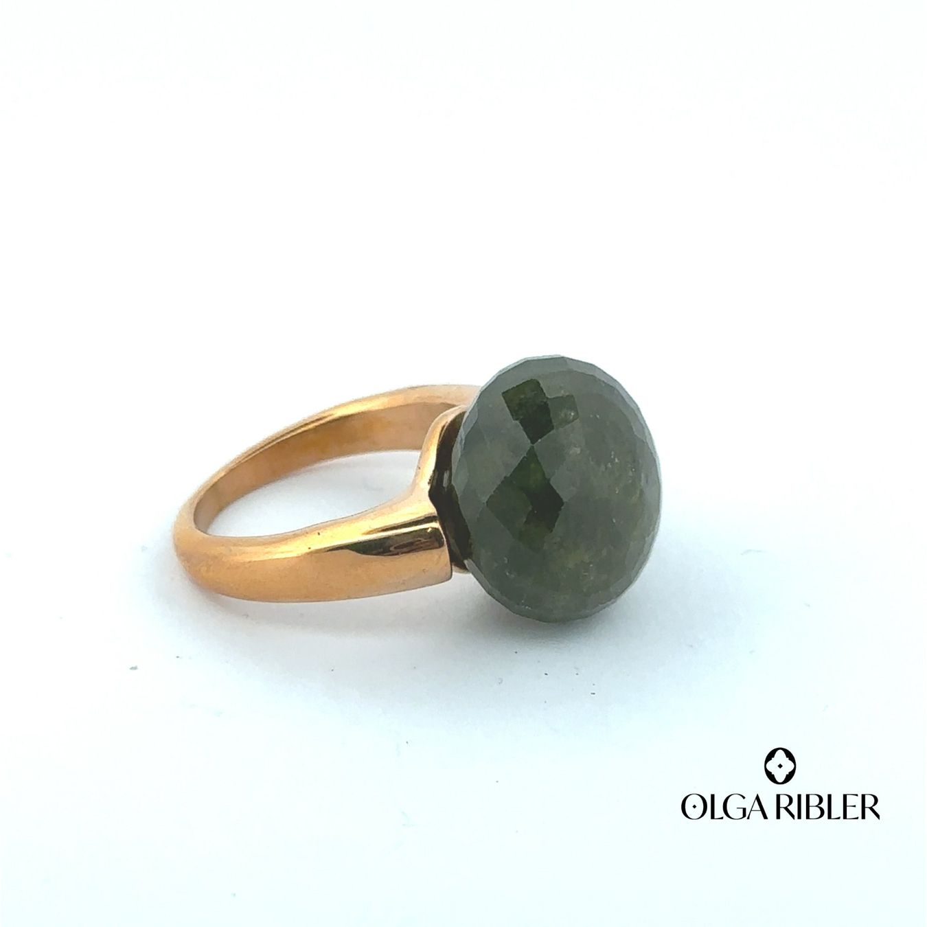 Olga Ribler Anelli: Statement gelbvergoldet, Edelstahl Ring Gr 56, Vesuvianite – Nuovo (secondo la descrizione) da Luzern venduto da Schmuckoutlet 1