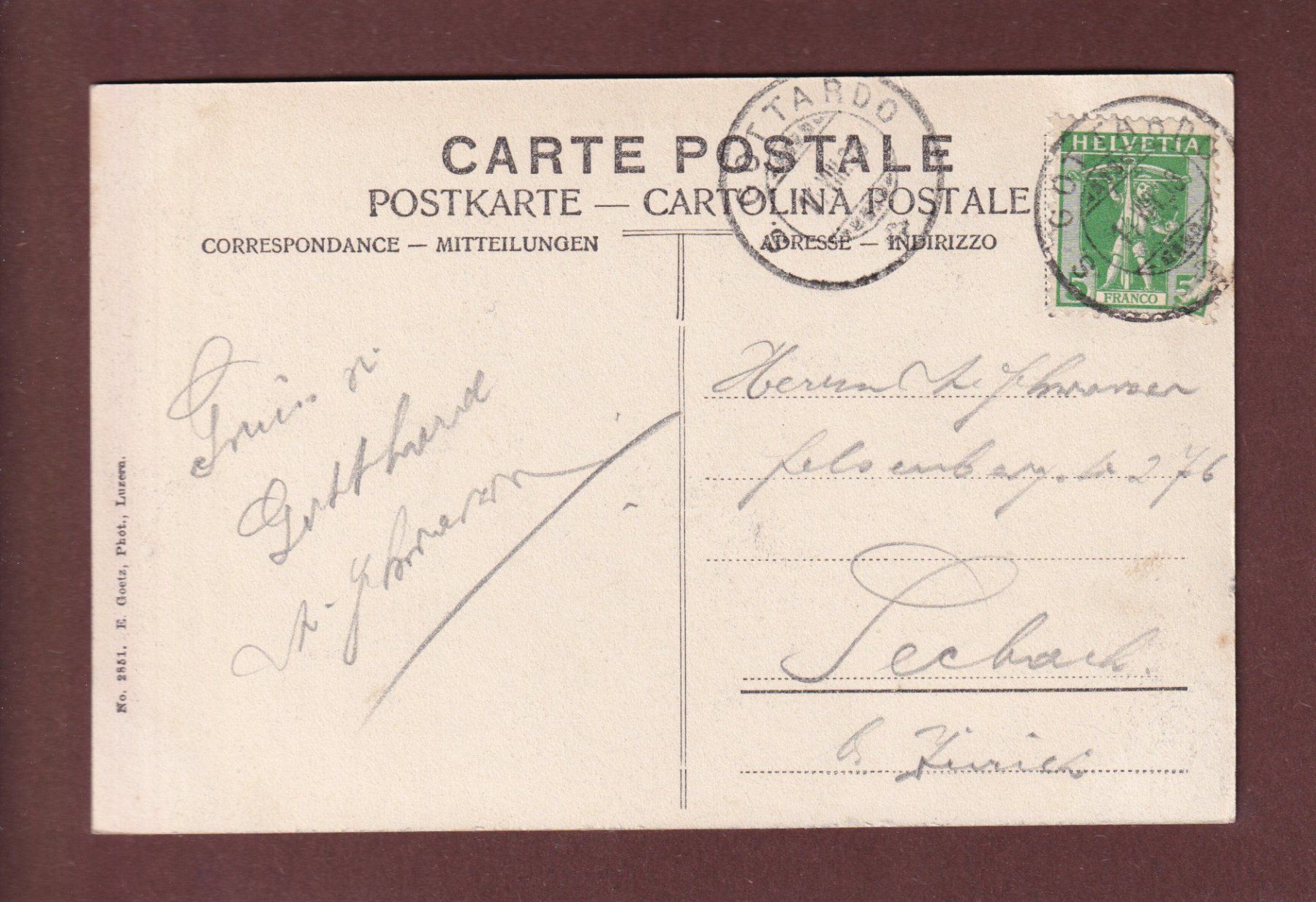 Cartoline postali: Gotthardstrasse - VAL TREMOLA - 1908 – Usato da Pully venduto da nicecards-shop 1