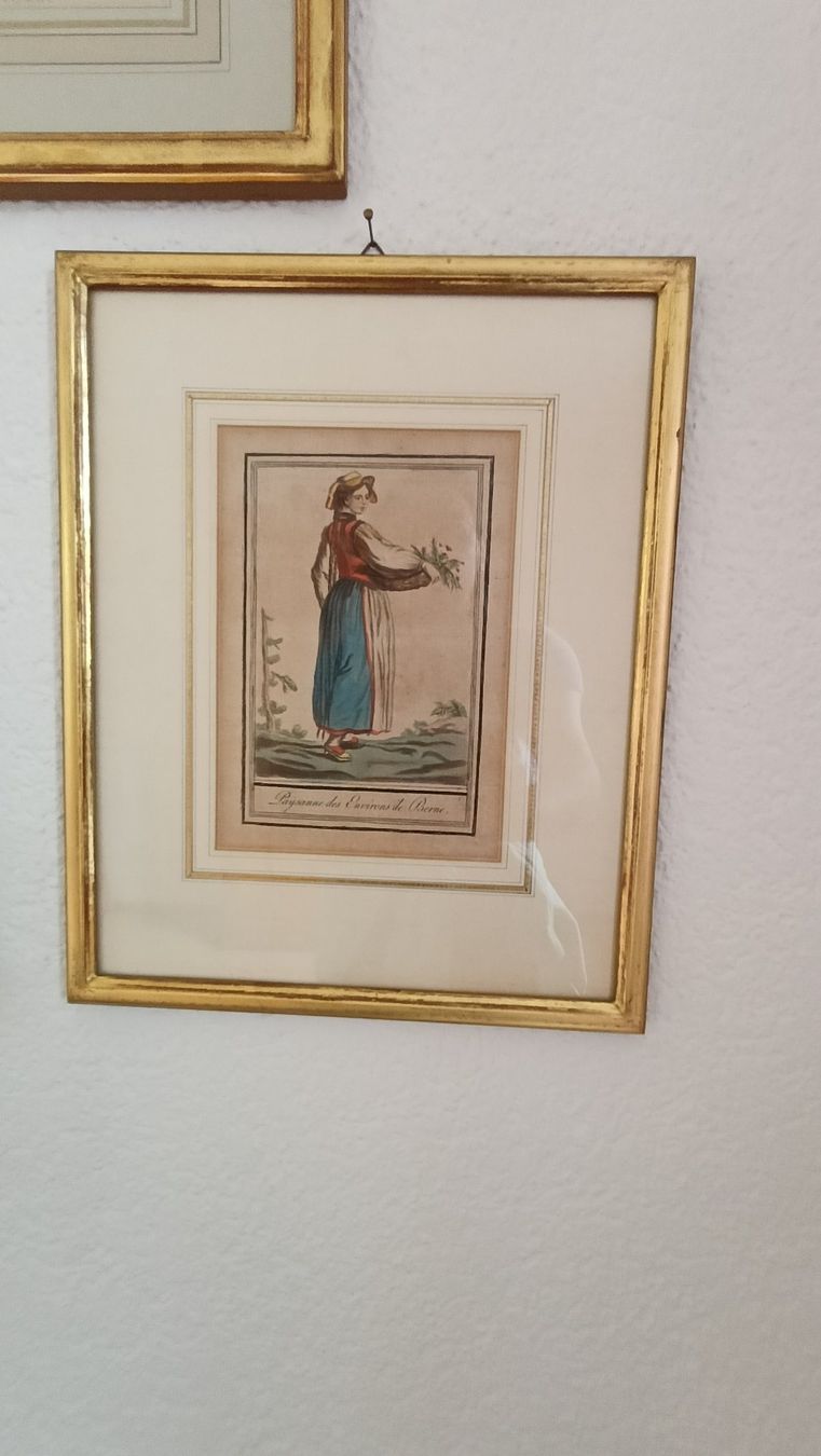 Incisioni: Stich, Trachtenfrau, Goldrahmen – Usato da Steffisburg venduto da tut_s28q