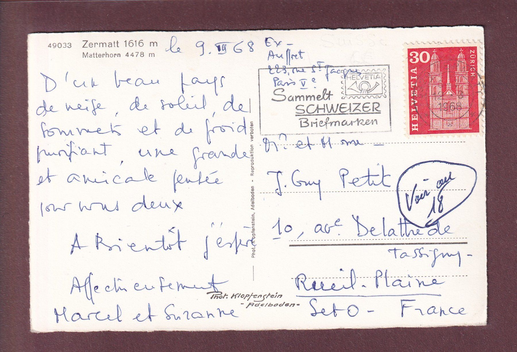 Cartoline postali: ZERMATT - Matterhorn - 1968 – Usato da Pully venduto da nicecards 1
