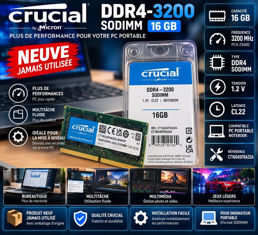 Mémoire RAM Crucial DDR4 3200 SODIMM 16 GB neuf (Neu (gemäss ...