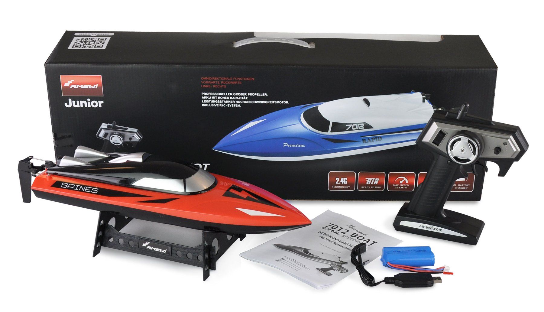 Modellismo RC: RC Rennboot "mit Retour Gang" - Schnell, wendig & neu! – Nuovo e nell'imballaggio originale da Horgen venduto da RcModell 1
