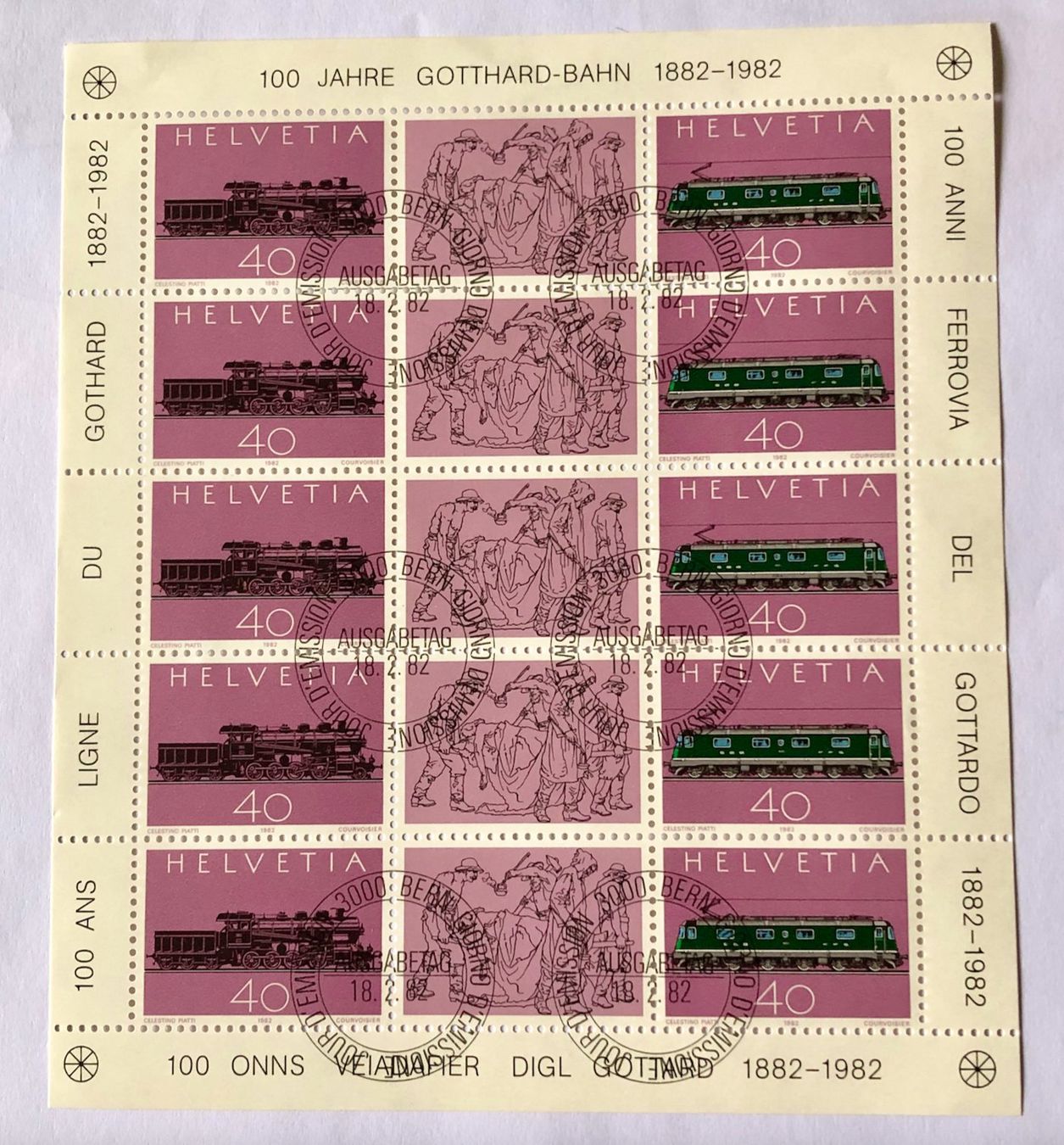 Tutti i francobolli: Bogen mit Stempel 1982 100 Jahre Gotthardbahn   – Usato da Aarau venduto da Billa007