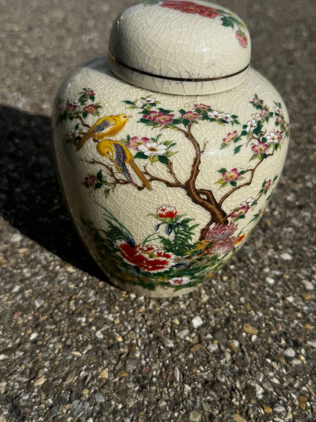 Vasi & Recipienti: Deckelvase mit Baum/Vögel – Usato da Egg b. Zürich venduto da Brocki_Insel_Egg