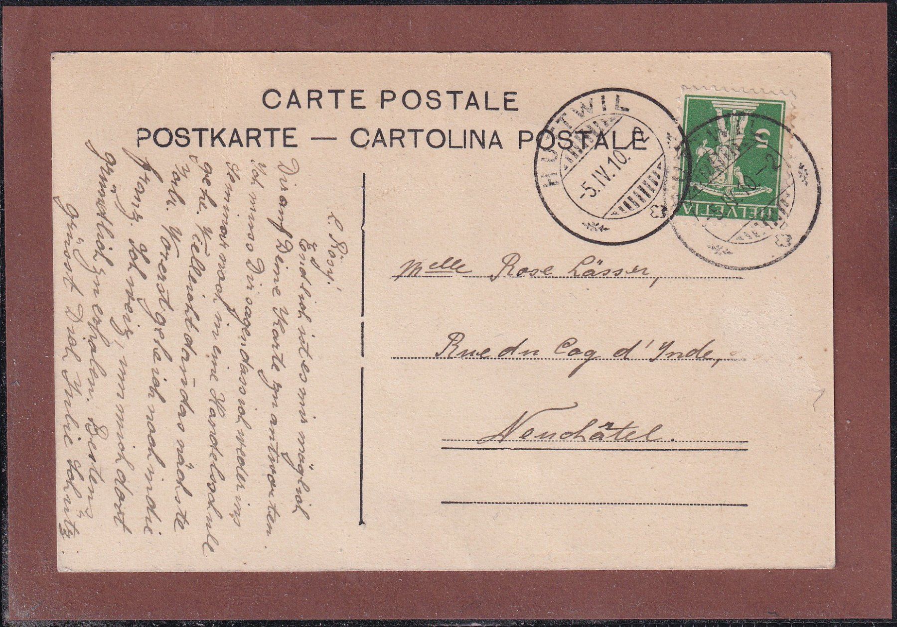 Cartoline postali: Huttwil - Papeterie Zumstein - 1910 – Usato da Orvin venduto da Pyaeschli 1