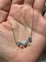 100 % echter, Aquamarin-Kyanit-Halskette mit Edelstahlkette