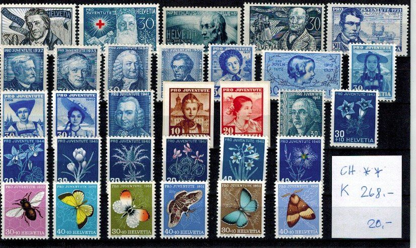 Alle Briefmarken: CH postfrisch**. 268.- – Gebraucht aus Aarwangen von Suomo48