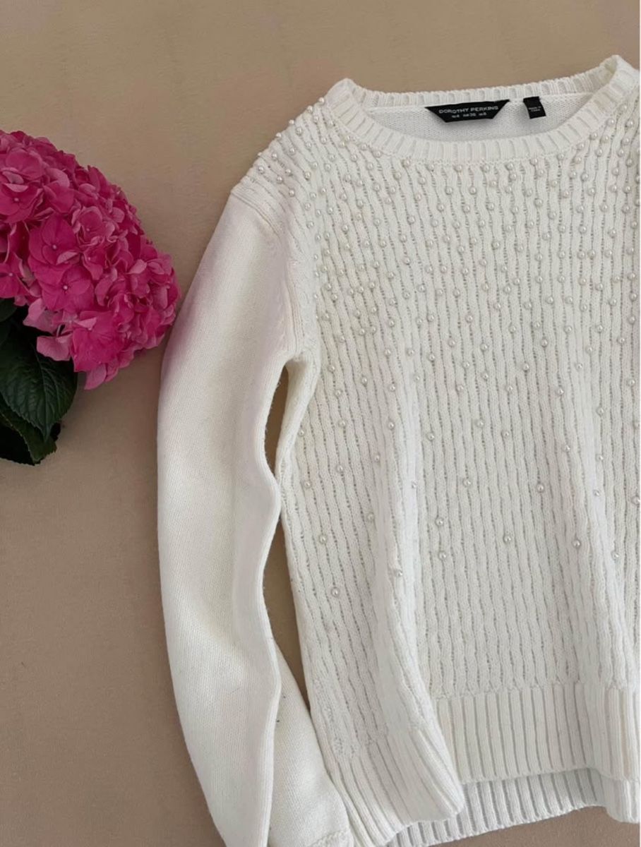 Dorothy Perkins Maglioni & Felpe: Dorothy Perkins Strickpullover, Gr. 36, Weiss mit Perlen – Usato da Burgdorf venduto da lin_g59z 1
