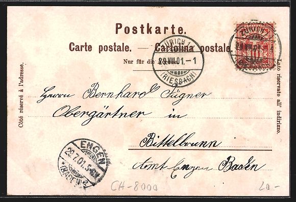 Cartoline postali: Litho Zürich, Theater mit Post, Kirschb – Usato da Berlin venduto da bartko-reher 1