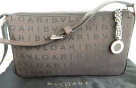 Pochette BULGARI en toile et cuir marron