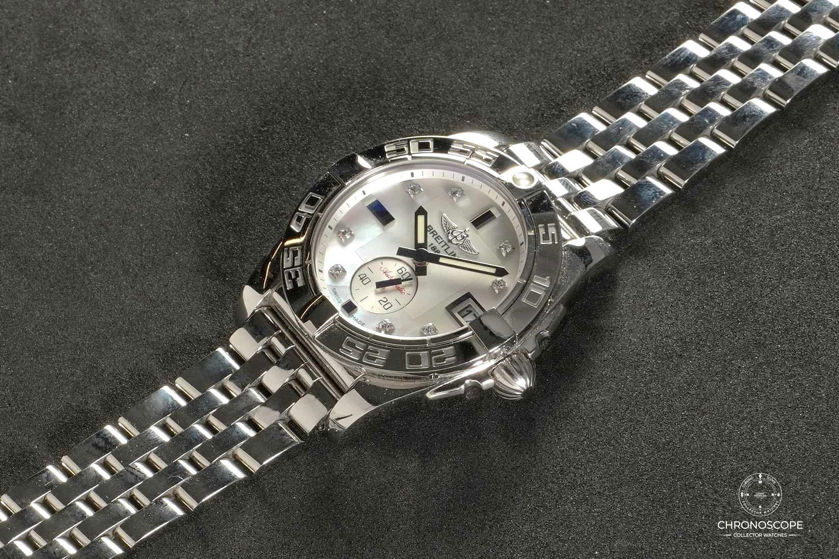 Breitling Orologi: Breitling Galactic ref. A3733012 factory set diamonds, full – Usato da Luzern venduto da ChronoScope6004 2