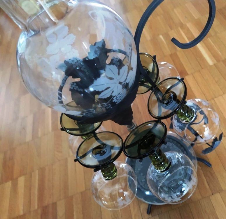Caraffe: Wein Dekantier mit 6 Gläsern und Ständer - 51 cm - – Nuovo (secondo la descrizione) da Zürich venduto da 1980ale 3