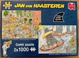2 x Puzzles JAN van HAASTEREN - Der Käsemarkt / Segelregatta