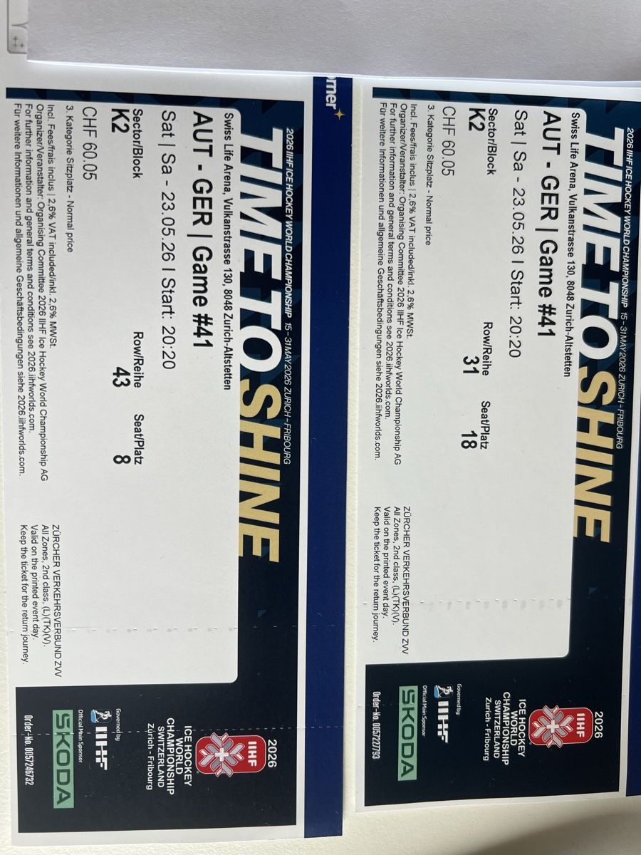 Tickets: Eishockey WM. AUT - GER, 2 Tickets – Neu und originalverpackt aus Olten von Luftir