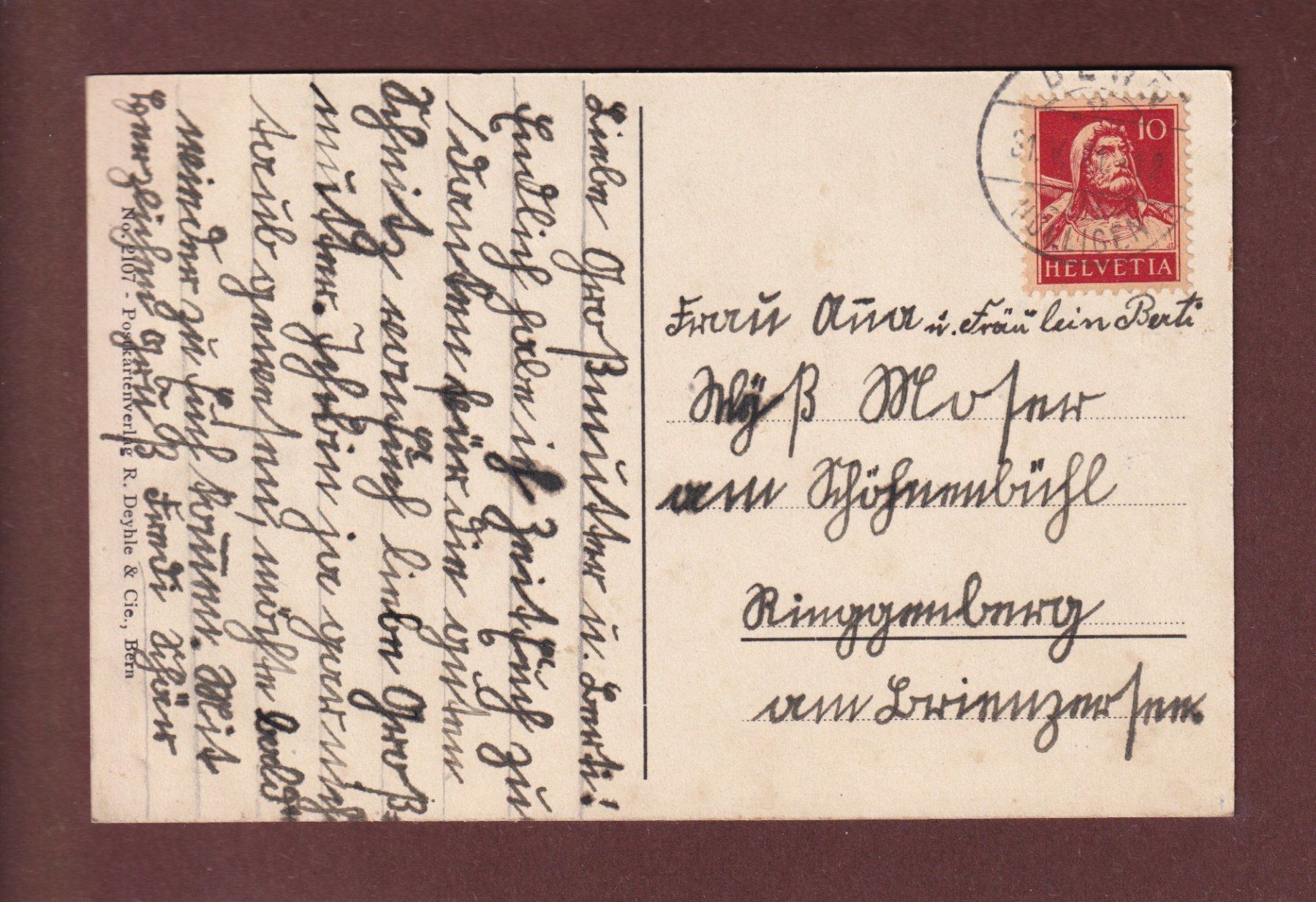 Cartoline postali: BERN - Friedenskirche - 1921 – Usato da Pully venduto da nicecards-shop 1