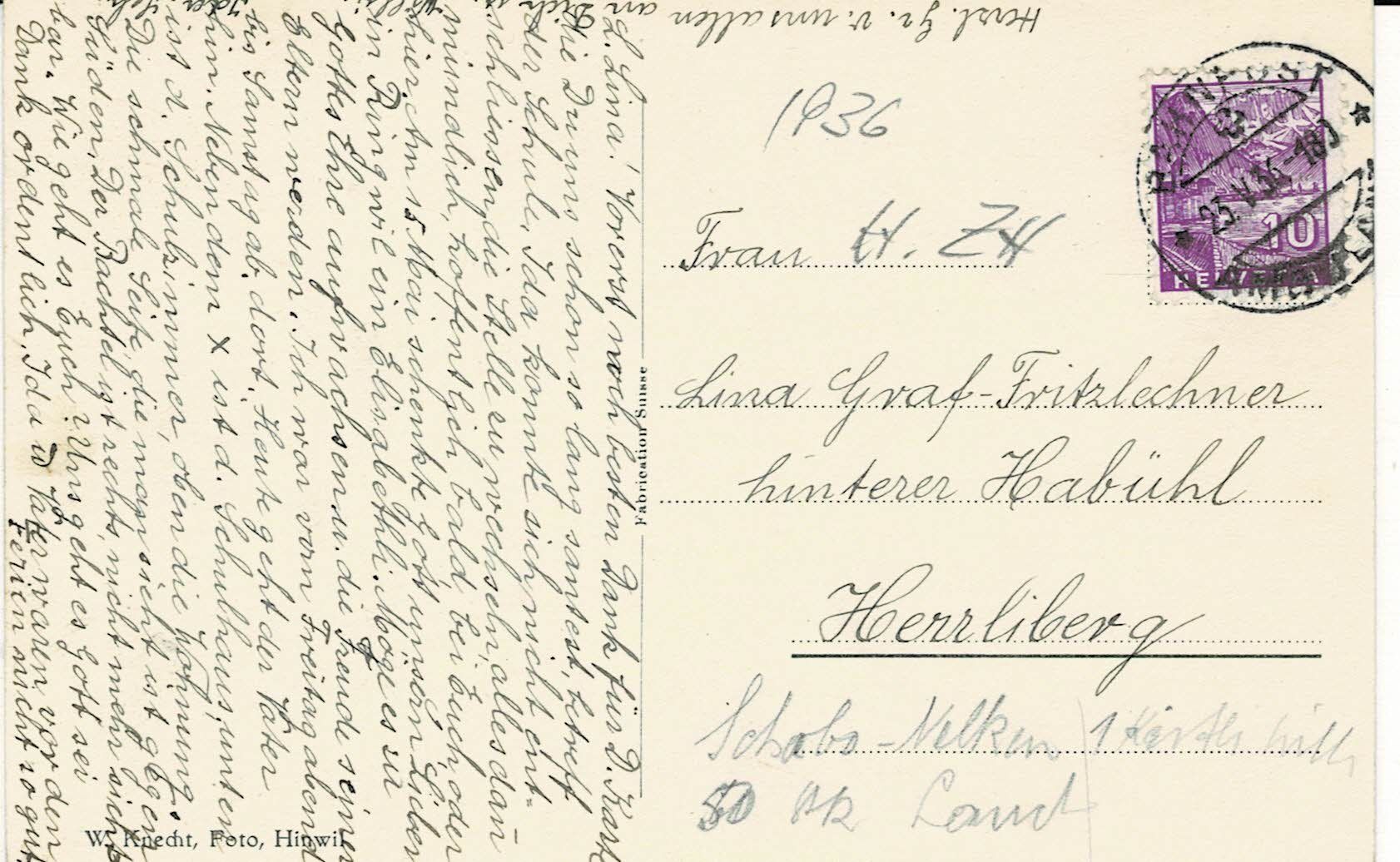 Cartoline postali: RINGWIL ZH gel. 1936! – Usato da Hergiswil NW venduto da Kartenfrau 1