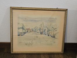 Original Aquarell „Fontainebleau 37“ – signiert „P.E.
