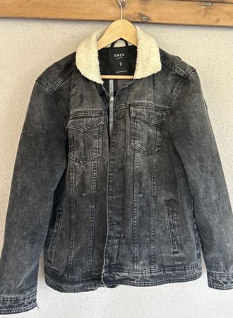 Veste en jean homme noir délavé doublée mouton T S