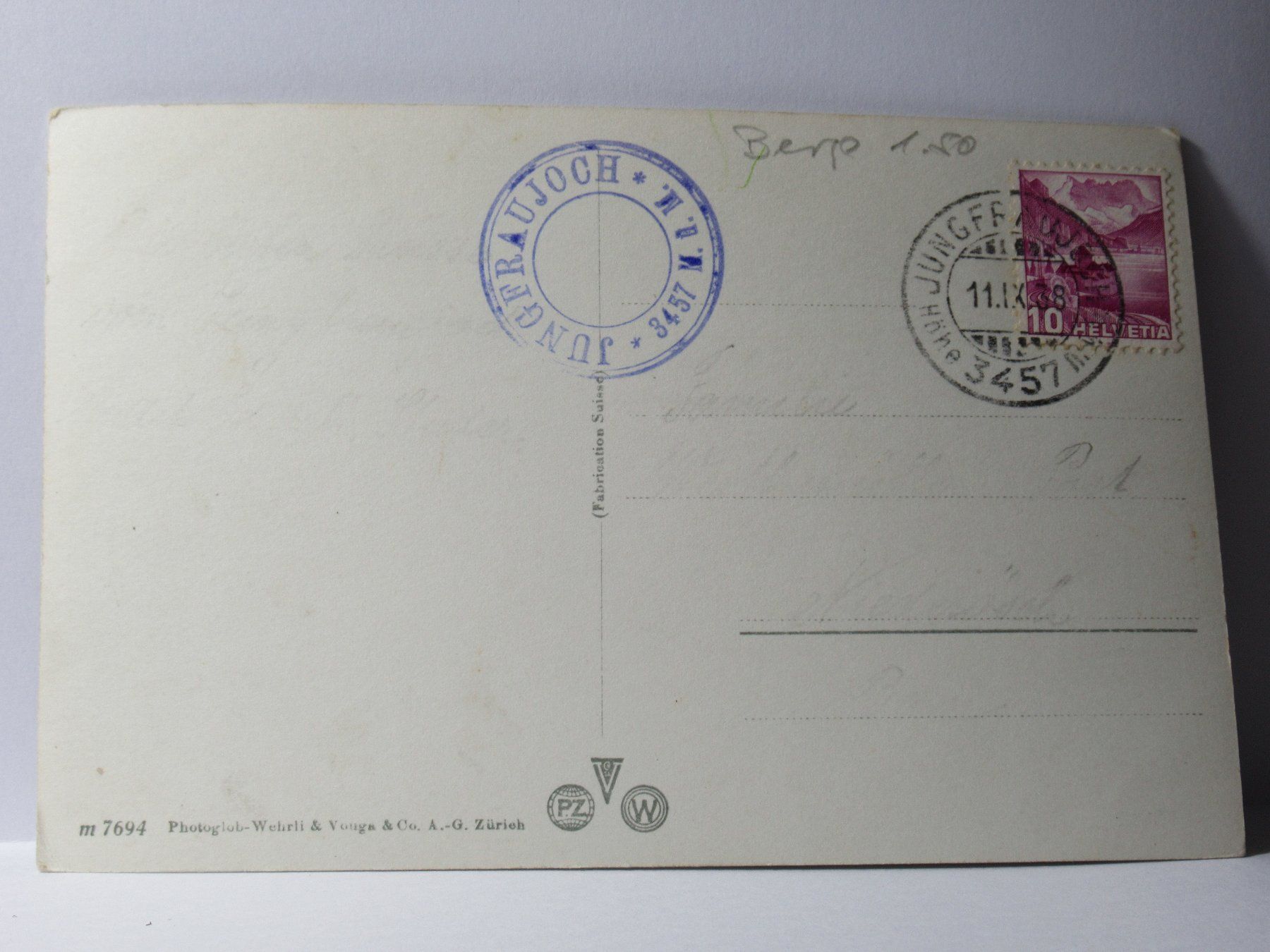 Cartoline postali: Jungfraujoch , Berghaus , Observatorium & Mönch 1938 – Usato da Grenchen venduto da Bluemchen1900 2