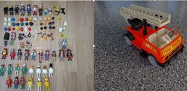 Playmobil Konvolut u.a. Geobra 1974 Figuren  + Feuerwehrauto