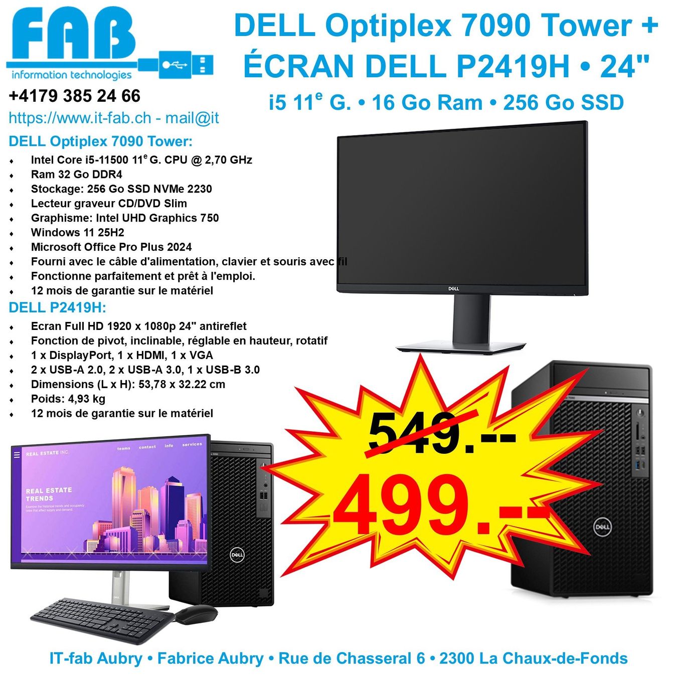 Dell PC: DELL Optiplex 7090 Tower + Écran DELL P2419H 24" – Usato da La Chaux-de-Fonds venduto da it-fab