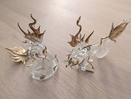 2 Glasdrachen / Drachenfiguren aus Glas mit Goldakzenten