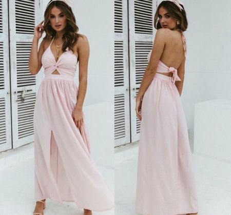 Sommerliches Maxikleid in Rosa mit Beinschlitz, Gr. S