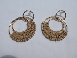 Grosse, leichte Rattan-Ohrstecker im Boho Style / NEU
