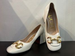 Gucci White Horsebit Heels