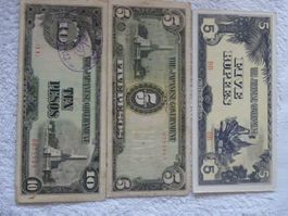 Japanische Banknoten 5 & 10 Pesos aus dem 2. Weltkrieg