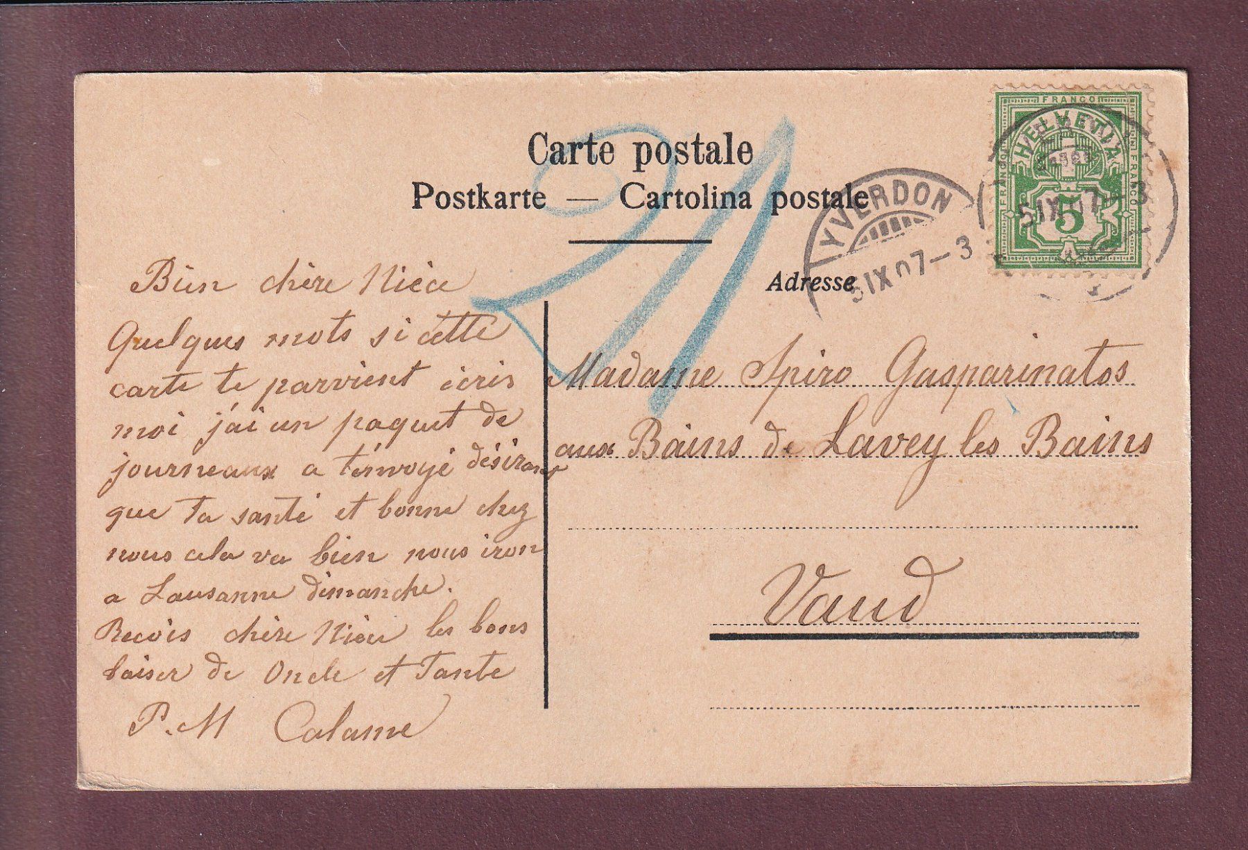 Cartoline postali: YVERDON - Le Château - 1907 – Usato da Pully venduto da nicecards 1