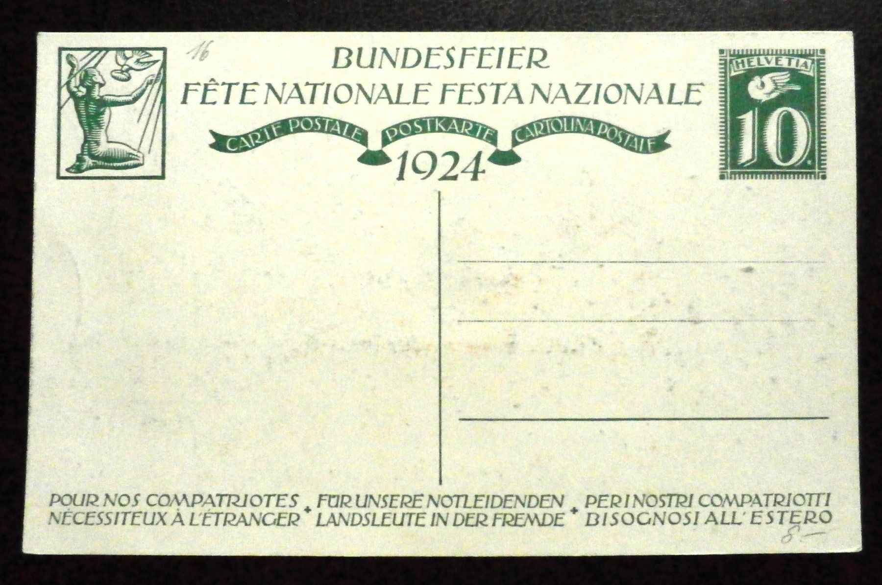 Tutti i francobolli: CH Bundesfeier Postkarte 1924 ungebraucht – Usato da Kehrsatz venduto da Bernherb2 1