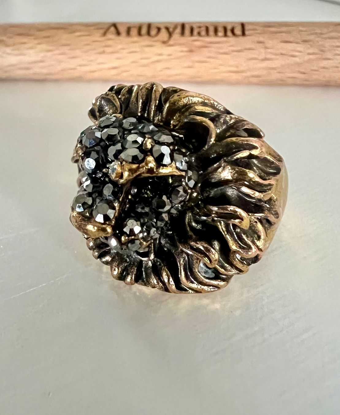 Ringe: Vintage Löwenring Markasiten Bronze Altmessing Statement G53 – Gebraucht aus Ruswil von artbyhand 3