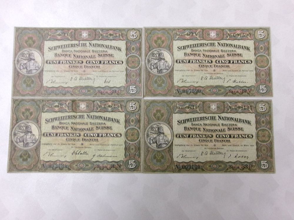 CH 5 Franken Note 1949,1936,1952,1949 (Gebraucht) in Bad Zurzach für ...
