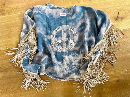 YIPPIE HIPPIE Batik Tunika mit Fransen & Peacezeichen-1-Size