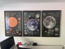 4 gerahmte Poster Sonne Erde Mond neuwertig