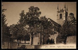 AK Vevey, Église et Tour Saint-Martin
